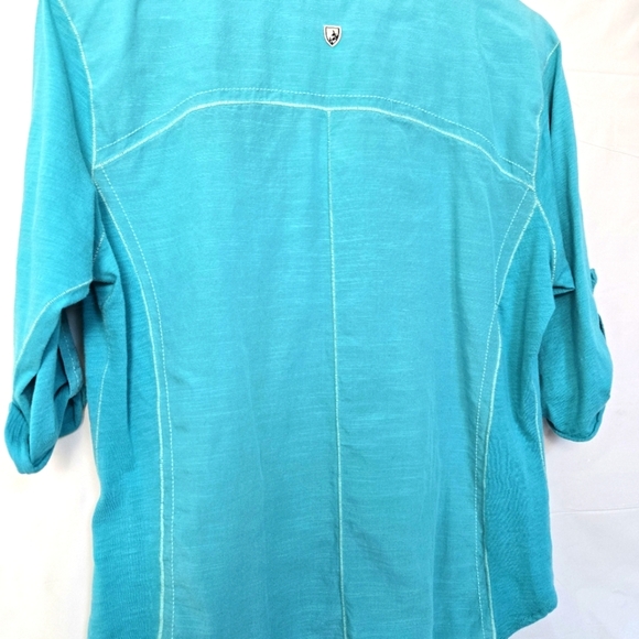 Kuhl Aqua Button-Up Women's Top Blouse Roll Tab 3/4 Sleeves Size L - Picture 3 of 9